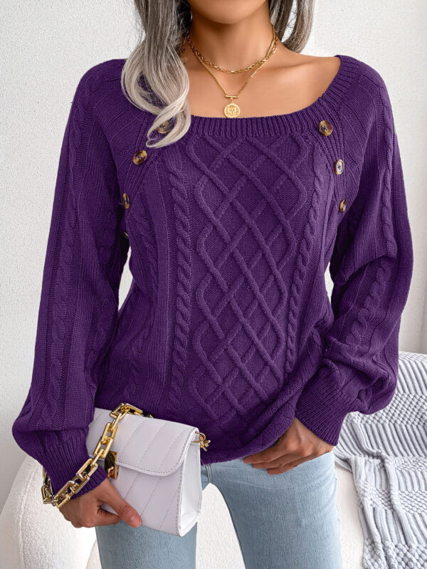 Square Neck Knitted Sweater With Button Design Winter Warm Long Sleeve Tops Women's Clothing - Image 7