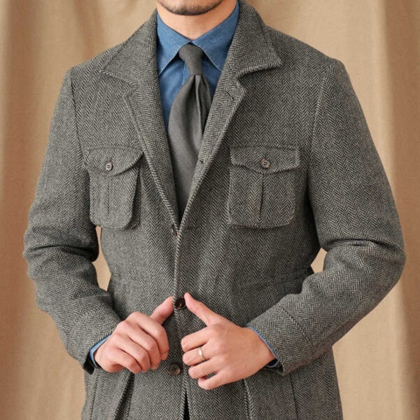 Collar Safari Jacket Jacket Commuter Business Keep Warm And Handsome Jacket Men - Image 3