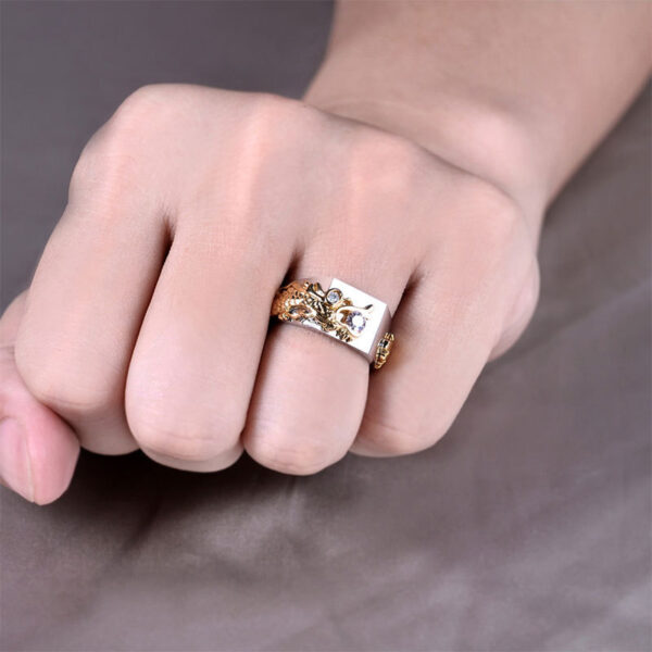 New Men's Domineering Dragon Pattern Two-color Zircon Rhinestone Ring Fashion Punk Hip Hop - Image 7