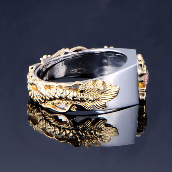 New Men's Domineering Dragon Pattern Two-color Zircon Rhinestone Ring Fashion Punk Hip Hop - Image 3