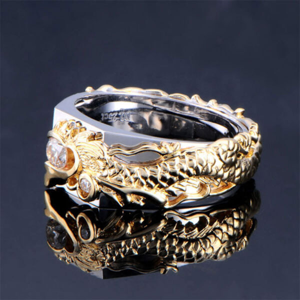 New Men's Domineering Dragon Pattern Two-color Zircon Rhinestone Ring Fashion Punk Hip Hop - Image 2