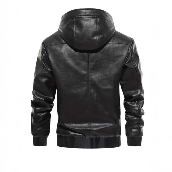 Winter Fleece-lined Men's Casual All-matching Hooded Leather Coat Coat - Image 4