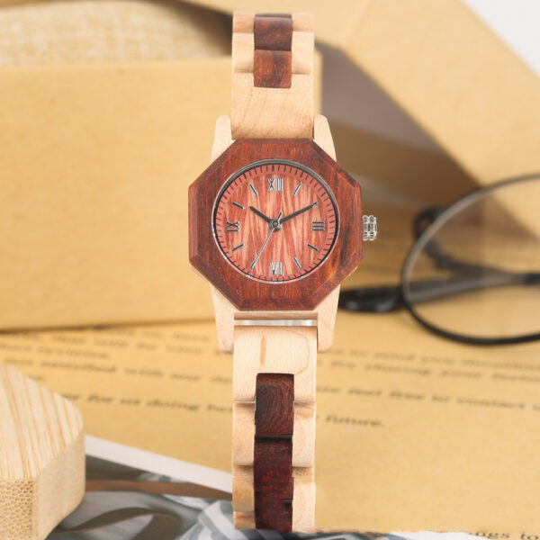 Bracelet Buckle Octagon Face Diamond Ladies Wooden Watch - Image 5