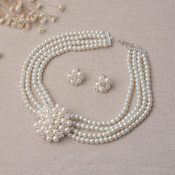 TL060 bridal chain, luxury pearl, flower necklace, earring set, wedding accessories - Image 5