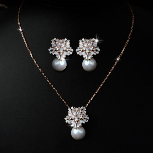 Korean temperament luxury high-grade pearl necklace earrings set with zircon jewelry micro all-match fashion bride - Image 3