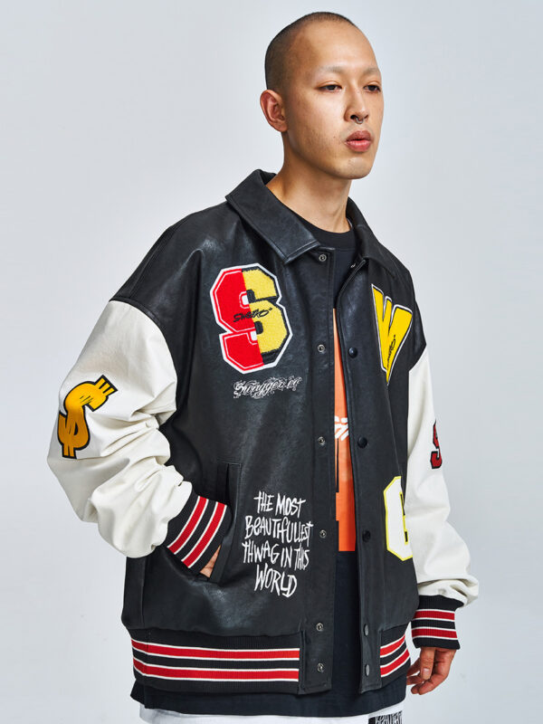 Men's Fashion Statement Patch Leather Jacket - Image 2