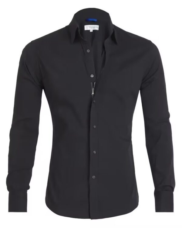 Long Sleeve Zipper Shirt With Button Design Fashion Lapel Tops For Mens Clothing - Image 3