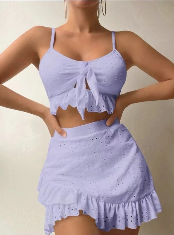 3pcs Beach Bikini With Hip-hugging Skirt Fashion Ruffle Design Swimsuit Set Summer Womens Clothing - Image 7