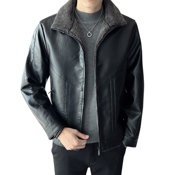 Hong Kong Style Velvet Padded Plus Size Men's Leather Jackets - Image 6