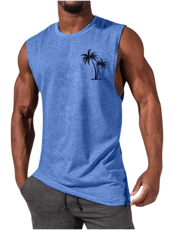 Coconut Tree Embroidery Vest Summer Beach Tank Tops Workout Muscle Men Sports Fitness T-shirt - Image 8