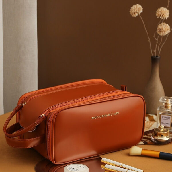 Three-layer Double Zipper U-shaped Design Cosmetic Bag Fashion High Capacity Make Up Bags Portable Pu Leather Storage Bag For Skin Care Products - Image 8