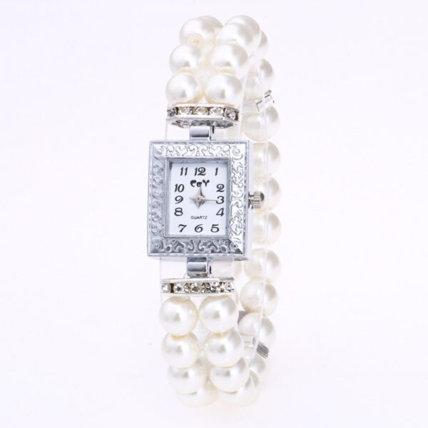 Artificial Glass Pearl Watch Bracelet Rectangular Women's Casual Watch - Image 9