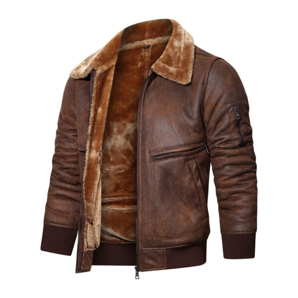 Autumn And Winter New Leather And Fur Men's Jacket Men's Casual Multi-pocket Lapel Short Velvet - Image 5