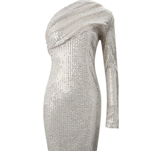 Silver One Shoulder Sequin Formal Dress - Image 8