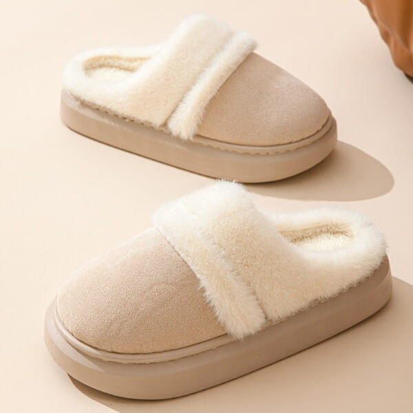 Fashion Warm Cotton Slippers For Women Leisure Thick Bottom Non-slip Plus-velvet House Shoes Winter Bedroom Floor Suede Slipper - Image 2