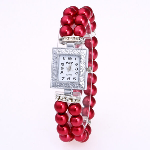 Artificial Glass Pearl Watch Bracelet Rectangular Women's Casual Watch - Image 2