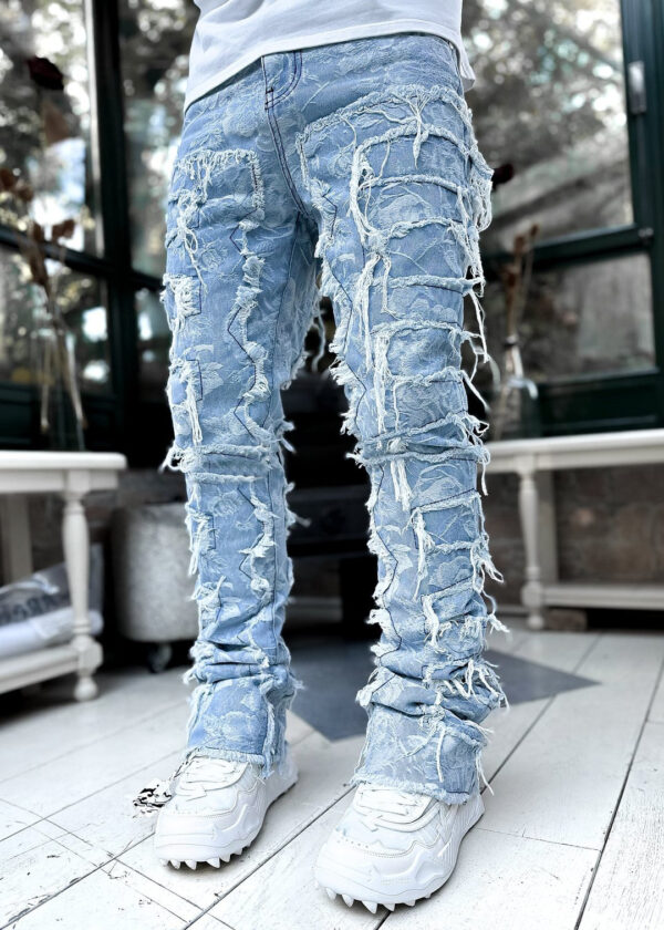 Men Trousers Individual Patched Pants Long Tight Fit Stacked Jeans For Mens Clothing - Image 8