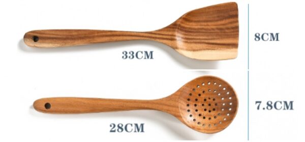 Teak Natural Wood Tableware Spoon Ladle Turner Rice Colander Soup Skimmer Cooking Tool Sets Spoon Scoop Kitchen Tools Gadgets - Image 2