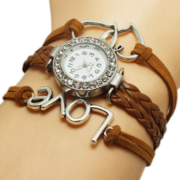 Alloy Love Double Heart-shaped Love Woven Multi-layer Watch - Image 10