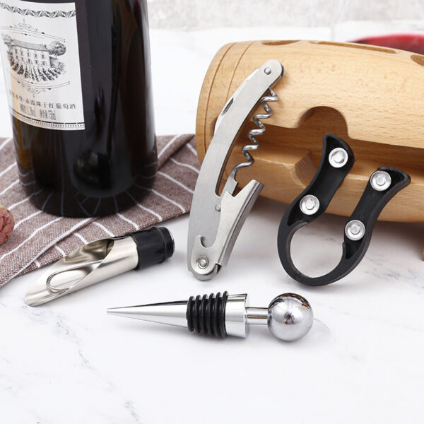 Creativity Wine Corkscrew Set 4 Piece Wooden Swing Stand - Image 4