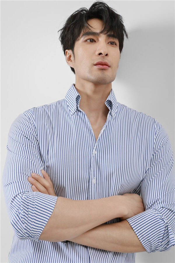 Striped Men's V-neck Long Sleeve Shirt - Image 3