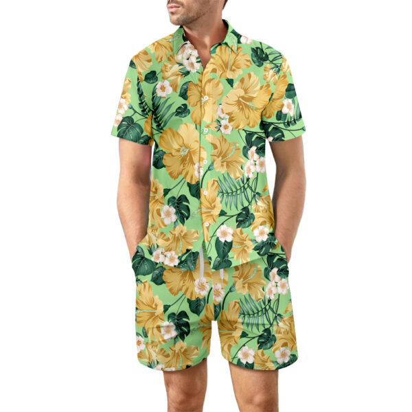 2Pcs Printed Beach Shirt Summer Suit Loose Lapel Button Top And Drawstring Pockets Shorts Casual Short Sleeve Suits For Men Clothing - Image 2