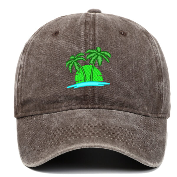 Coconut Embroidery Pattern Washed Old Soft Top Baseball Cap - Image 4