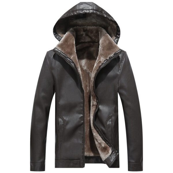 Men's Fashion Casual Zipper Slit Pocket Hooded Turn-down Collar Coat - Image 2