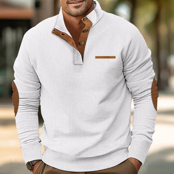 Winter Faux Pocket Casual Stand Collar Long Sleeve Corduroy Men's Sweater - Image 8