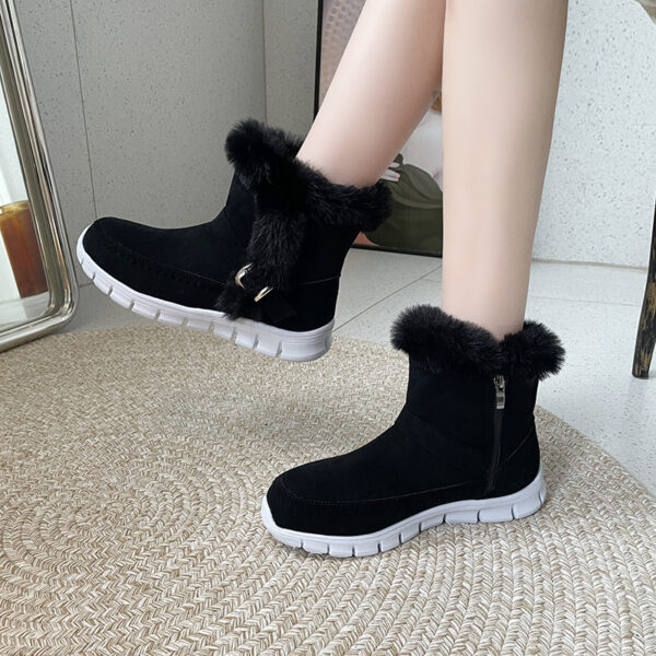 New Snow Boots Winter Warm Thickened Solid Color Plush Ankle Boots With Buckle Design Plus Velvet Flat Shoes For Women - Image 2