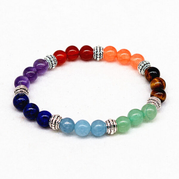 Reiki ancient silver natural stone agate tiger colorful crystal bracelet seven chakra Yoga Bracelet - Image 2