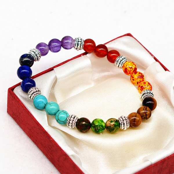 Reiki ancient silver natural stone agate tiger colorful crystal bracelet seven chakra Yoga Bracelet - Image 4