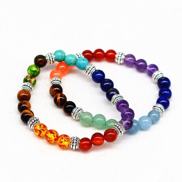 Reiki ancient silver natural stone agate tiger colorful crystal bracelet seven chakra Yoga Bracelet - Image 3