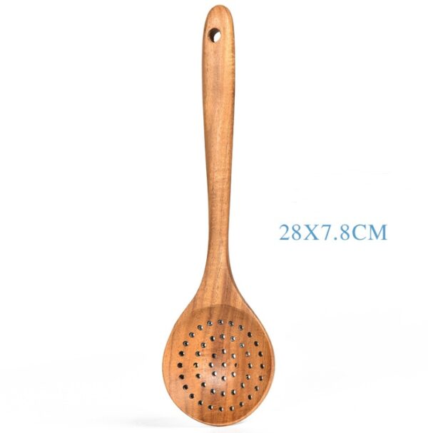 Teak Natural Wood Tableware Spoon Ladle Turner Rice Colander Soup Skimmer Cooking Tool Sets Spoon Scoop Kitchen Tools Gadgets - Image 4