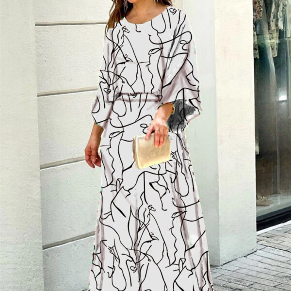 2pcs Women's Dress Suits Fashion Loose Printed Long Sleeve Top And High Waist Long Skirt - Image 3