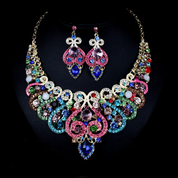 Fast selling explosion, Middle East, Europe and America, colorful exaggerated bride necklace, earring set, alloy color plating - Image 5