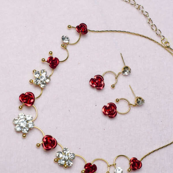 New Korean bridal jewelry necklace, earring, red rose necklace set, Wedding Toasting dress, accessories - Image 2