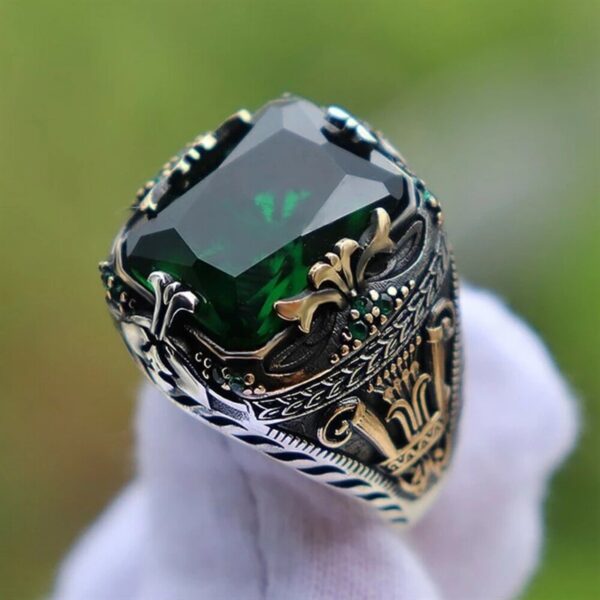 Inlaid Emerald Men's Luxury Ring Personality Retro - Image 9