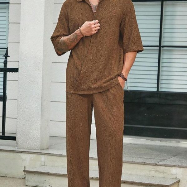 Commuter Suits Summer Short-sleeved Top And Loose Straight Trousers Casual Outfits Outdoor Mens Clothing - Image 3