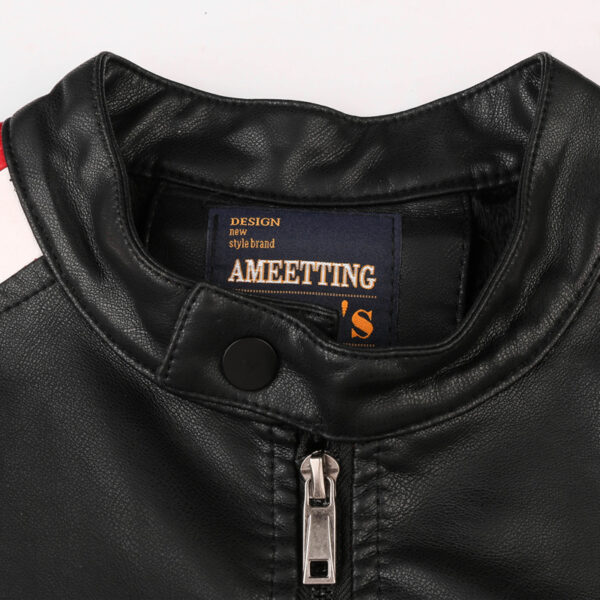 Men's stand-up collar motorcycle jacket leather jacket - Image 7