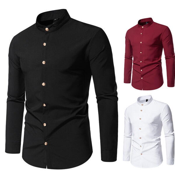 Men's Fashion Solid Color Party Shirt Metal Button Long Sleeve - Image 6