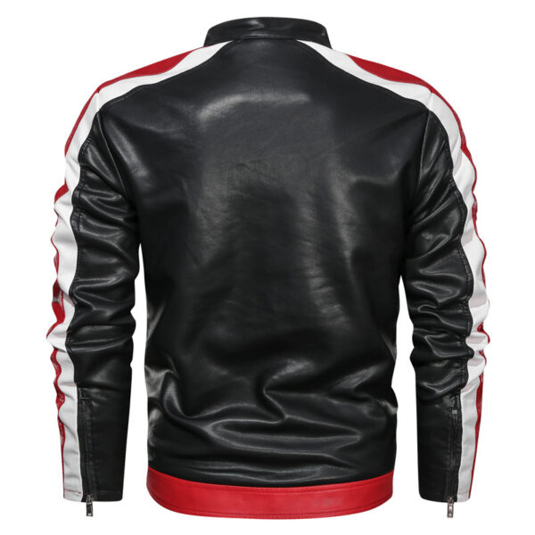 Men's stand-up collar motorcycle jacket leather jacket - Image 6