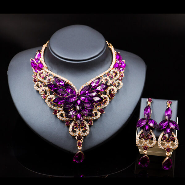 2021 speed selling explosion, African, European and American color exaggerated bride necklace earrings set of alloy manufacturers - Image 3