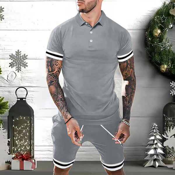 Mens Short Sets 2 Piece Outfits Polo Shirt Fashion Summer Tracksuits Casual Set Short Sleeve And Shorts Set For Men - Image 5