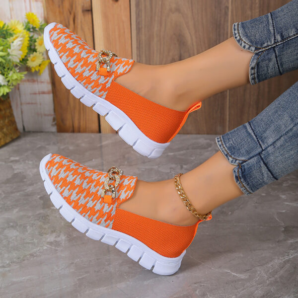 Casual Houndstooth Print Chain Mesh Shoes Summer Walking Sports Flat Shoes Women Breathable Loafers - Image 10