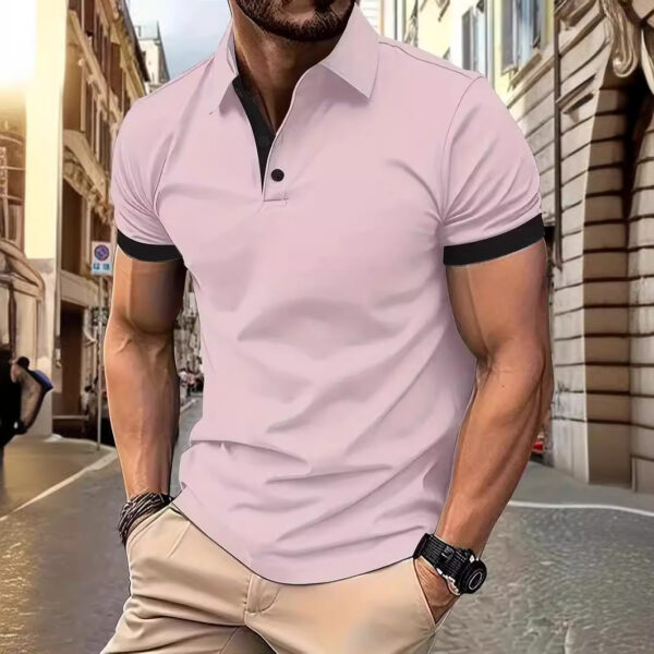 3D Solid Color Lapel Short Sleeve Polo Shirt Casual Loose Men - Image 3