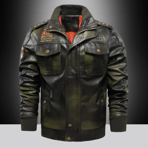 Leather Jacket Men's Stand-up Collar Slim Fit Short - Image 2