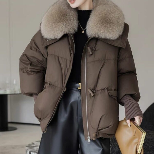 Down Cotton-padded Jacket Women's Short Fur Collar Thickened Coat Winter Clothing - Image 4