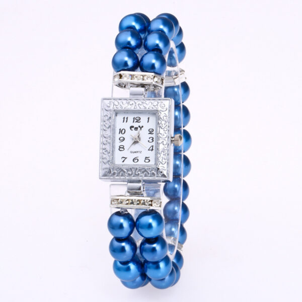 Artificial Glass Pearl Watch Bracelet Rectangular Women's Casual Watch - Image 10