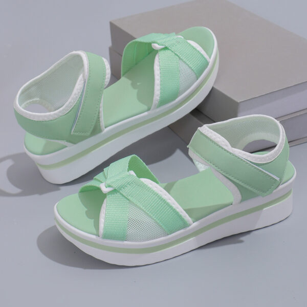 Summer Mesh Cross-strap Sandals With Velcro-design Thick Sole Flats Beach Shoes Women - Image 7